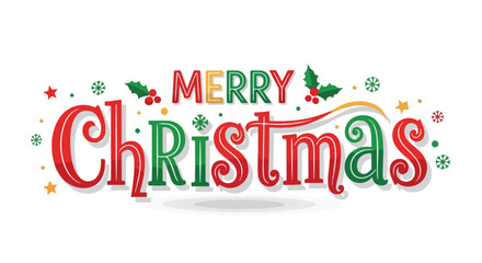 Festive Merry Christmas typographic design adorned with holly and cheerful decorative elements evoking the joy of the season