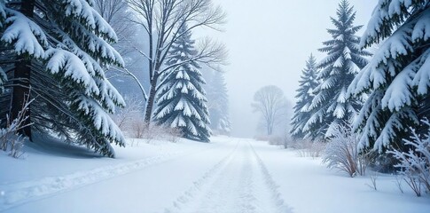Serene Winter Wonderland Heavy Snowfall Blankets Picturesque Landscape