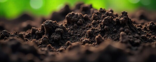Close-up shot of rich, dark soil, textured and moist, with visible roots and organic matter; perfect for nature, gardening, or environmental themes , soil,  compost,  gardening