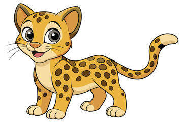 Cute Cartoon Leopard Cub, Smiling, Standing Confidently on White Background
