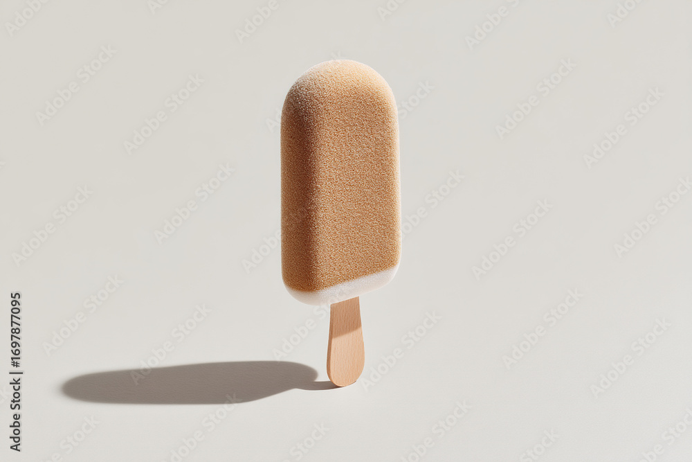 Poster minimalist depiction of a dessert bar on a stick, showcasing texture and form through its simple com