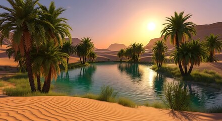 Fototapeta premium Desert Oasis at Sunset.