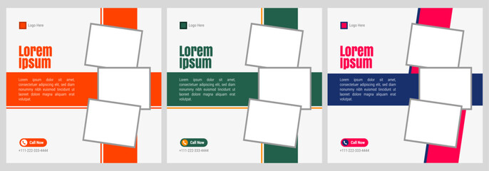 Business social media post banner template. Set of Editable square banner template design. Modern engaging banner with abstract circle elements. Square carousel post template for all social platforms.