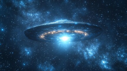 mysterious glowing object floating between stars, ancient alien tech radiating energy, dramatic cosmic composition, high realism