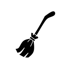 Minimalist Black and White Broom Silhouette Cleaning Symbol and Witchcraft Object