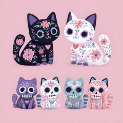 calavera cats set