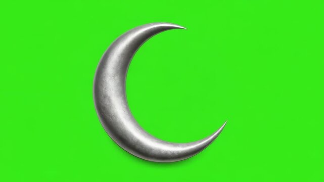 Shiny curved silver crescent-shaped blade against a neon green background