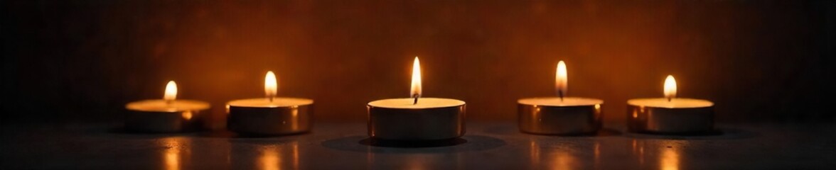 Several flickering candle flames illuminate a dark room, casting warm, dancing shadows on the surrounding surfaces The gentle glow creates a peaceful, intimate atmosphere , meditation, aura