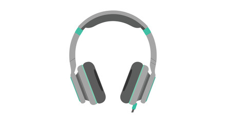 Fototapeta premium Isolated illustration of gray and teal headphones against a clean white background showcasing modern audio equipment design featuring a cable