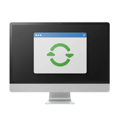 Computer monitor with green screen on grass technology digital display illustration