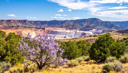 Scenic view of a mining operation amidst a vibrant landscape