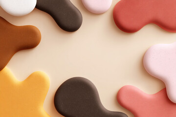 Colorful, abstract shapes frame a minimalist backdrop, creating a playful and modern design suitable for creative projects.