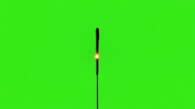 Bright orange spark arcing from a thin metal rod against a neon green background.