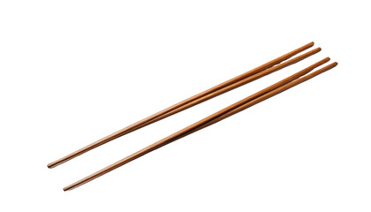 A brown wooden utensil, a pair of chopsticks, isolated on a white background
