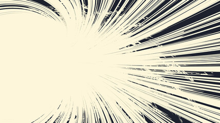 Obraz premium マンガやイラスト表現に最適なカラフルなグラフィック素材、中心から放射状に広がる焦点線を描いたデザイン背景、中央に余白があり文字やアイコンを配置しやすい、汎用性の高い抽象的な放射線イラスト