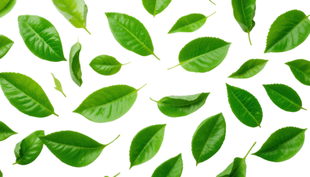 Vector illustration of green leaves and floral design elements on a natural, white background