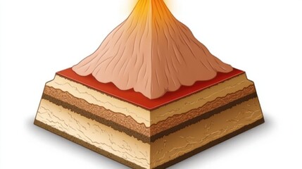 Detailed Isometric Illustration of a Volcano's Geological Layers and Eruption