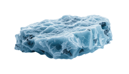 Blue ice cubes on transparent background, ready for recycling.