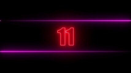 Neon glowing number countdown 15 to 0 second  animation, futuristic circular animation timer digital clock effect. - Powered by Adobe