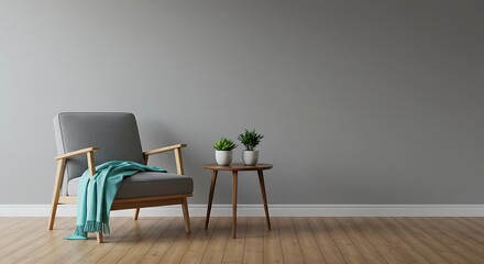 Minimalist Living Room Interior with Armchair and Small Table Decor