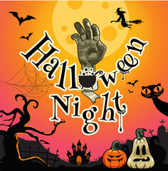 Halloween Night Artwork background template Vector illustration
