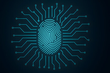 Fingerprint biometric security technology digital identity authentication concept, futuristic cyber protection system with glowing fingerprint scan, data privacy encryption, artificial intelligence ac