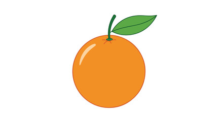 Vibrant and Simple Orange Illustration with Glossy Highlight and a Leaf on a Clean White Background