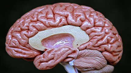 Detailed Anatomical Model: Human Brain Section with Intricate Folds and Structures