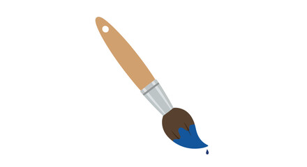 Illustration of a paintbrush with blue paint dripping, isolated against a white background providing artistic appeal and usefulness for creative