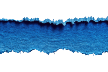 Ripped horizontal strip of vibrant blue paper against black background.  Rough, uneven edges