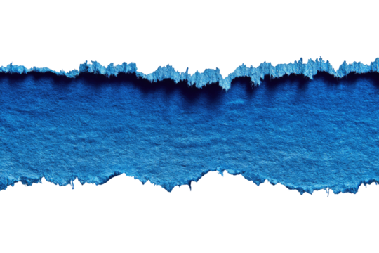 Ripped horizontal strip of vibrant blue paper against black background.  Rough, uneven edges