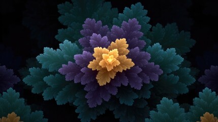 Intricate fractal design showcases vibrant colors and layered fl