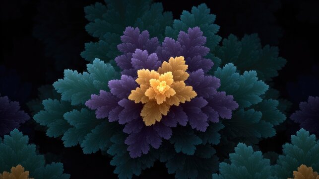 Intricate fractal design showcases vibrant colors and layered fl