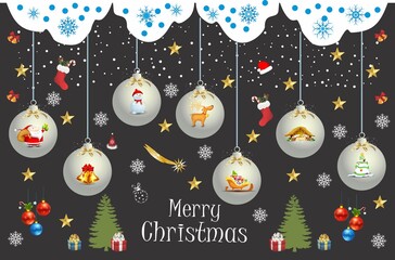 composition with baubles and Christmas trees for Christmas