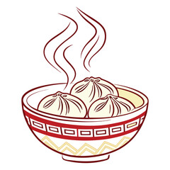 Steaming dumplings in a decorative bowl steamed food