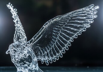 Fototapeta premium Delicate crystalline avian sculpture captures a moment of ethereal flight