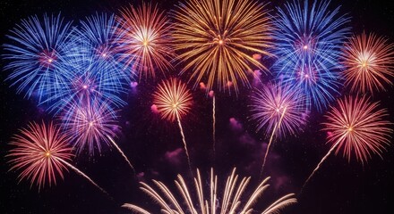 Fototapeta premium Colorful fireworks exploding in the night sky during a celebration
