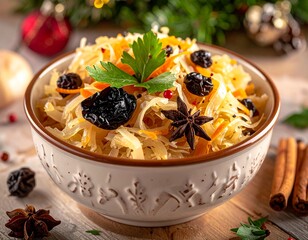 Stewed, fasting sauerkraut with dried plums