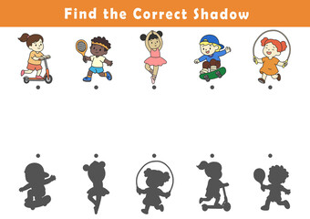 Naklejka premium Shadow matching game for kids. Find the correct shadow. Educational game for children.