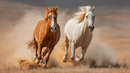 Obraz premium Magnificent horses galloping across the plains animal fast speed freedom strength
