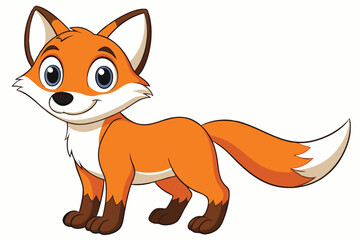 Cute Orange Cartoon Fox Standing Tall with a Friendly Smile on White Background