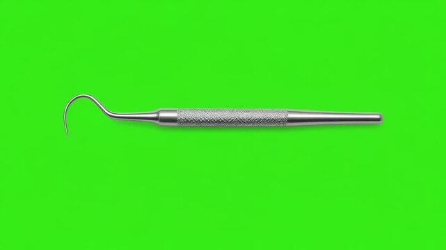 A dental explorer with a curved hooked tip used for examining teeth.