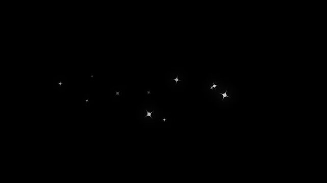 White glowing stars sparkle, doodle glitter trail, twinkle magic dust animation, fairy sparkle line burst, shimmering particles transition on transparent black screen, seamless loop, 4k