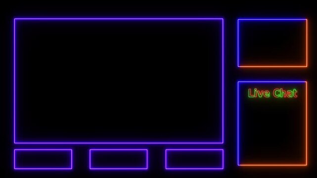 Intermission Stream Overlay Animated, Neon Sign looping facecam and chat for live streaming ,Frame border HUD element. HUD viewfinder. Intermission Stream Overlay Animation