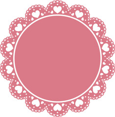 ハートレースの円形フレーム　レッド