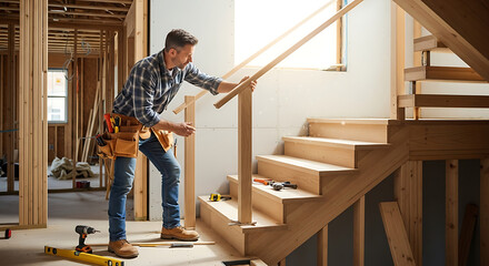 Professional Carpenter Installing a Staircase


