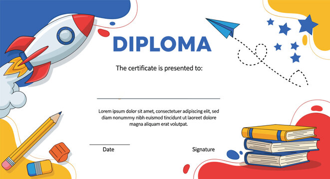 Kindergarten diploma certificate for students vector template