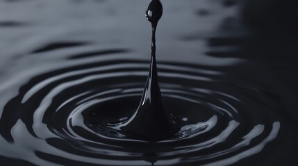 Black Liquid Drop Impact: Dynamic Splash and Ripples, Abstract, Monochrome, High-Speed Photography.