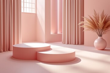 Fototapeta premium Pastel Geometric Platforms Elegant Minimalist Setting
