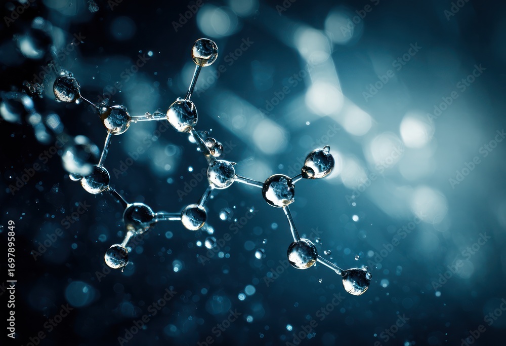 Aufkleber a detailed close-up view of a molecular structure, featuring interconnected spheres in shades of tra